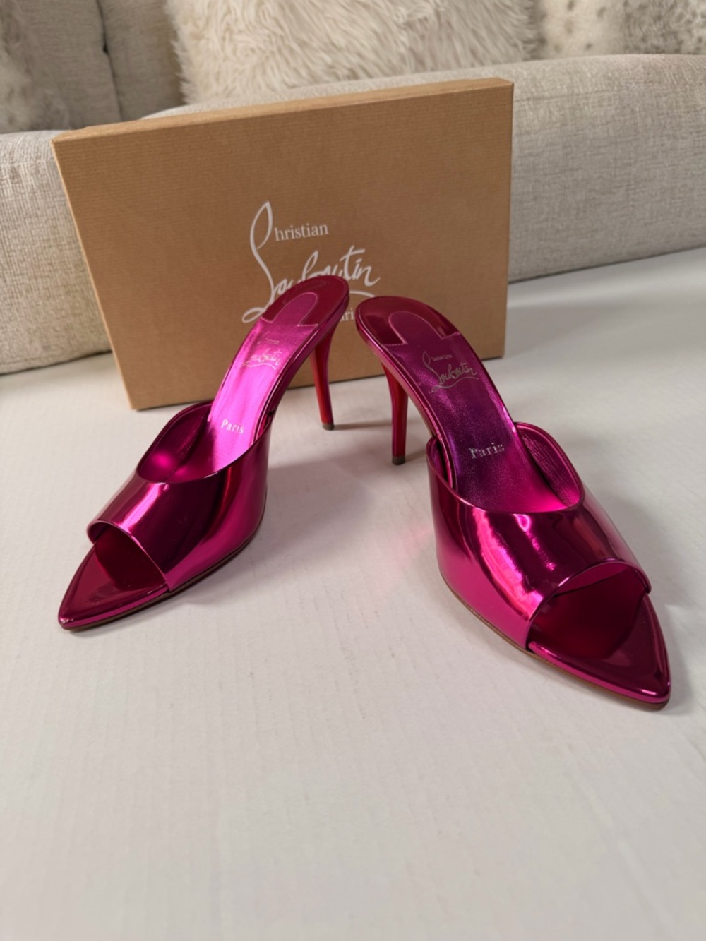 Christian Louboutin Miss Z Mule 80 – Fuchsia Metallic | Size 40 (US 10)